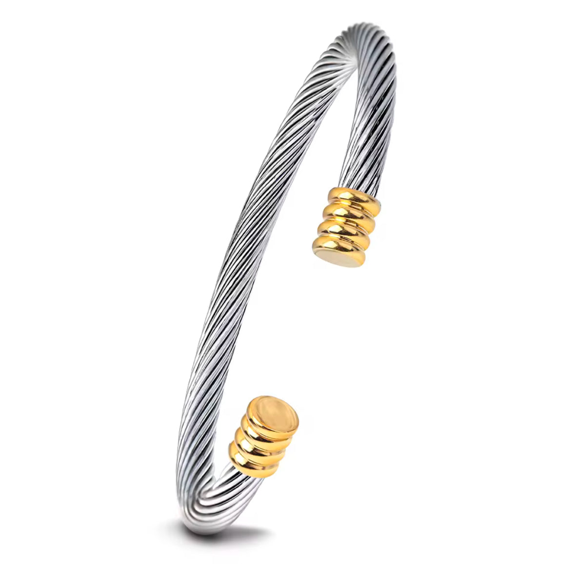 JD Stainless Steel Classic Cable Bracelet Cuff - Silver / Gold mix