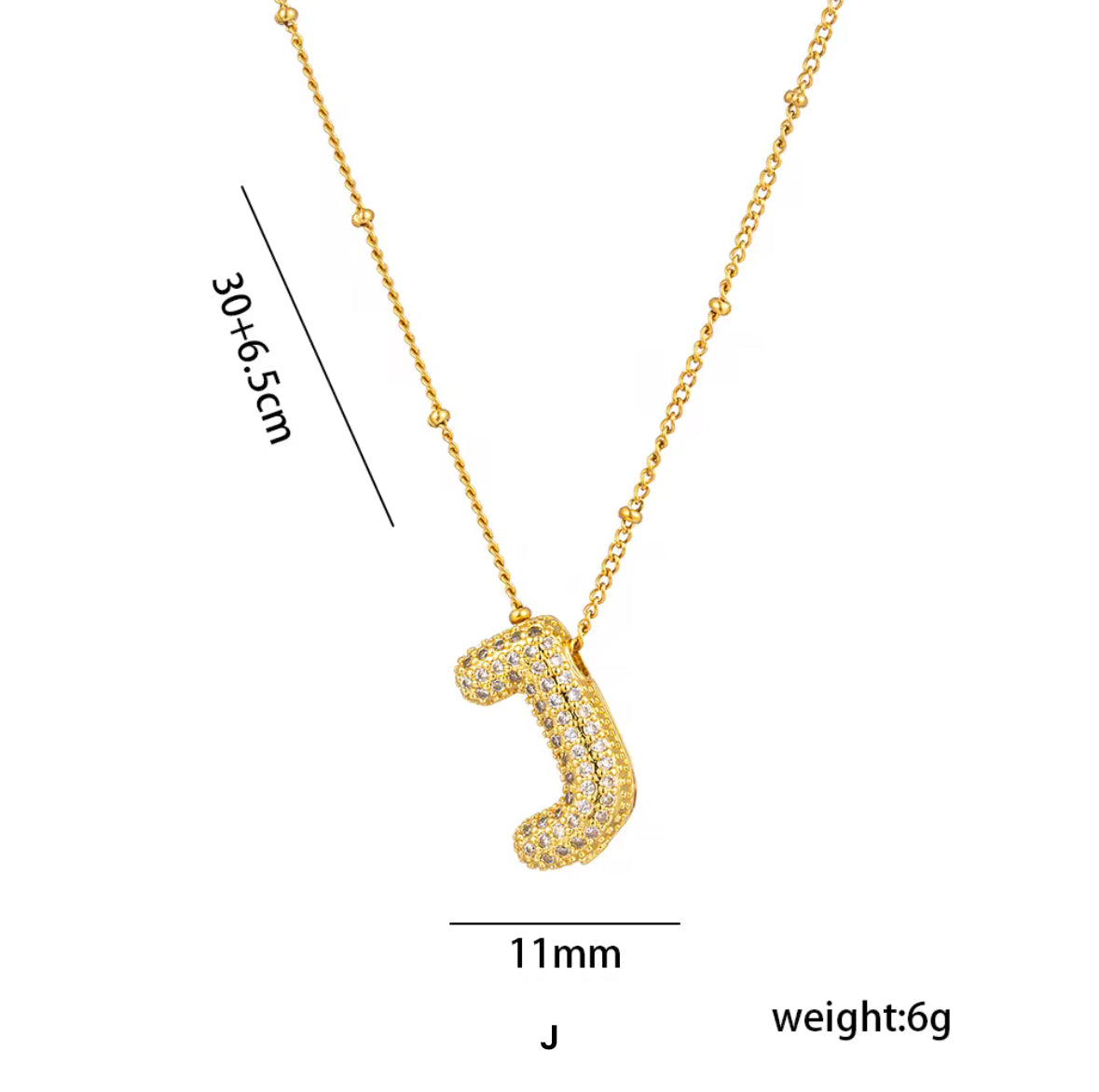 JD Bubble Initial Zirconia Necklace - GOLD