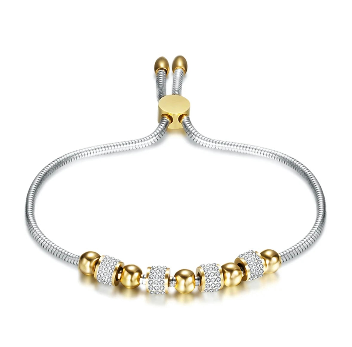 JD Diamond Studded Charm Bead Chain Bracelet