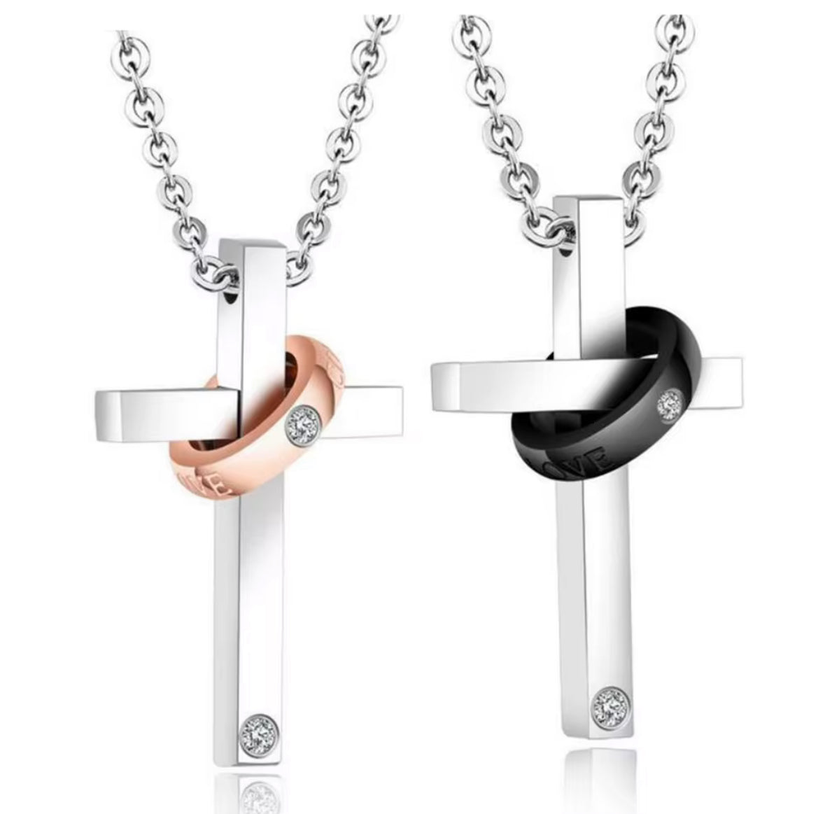 JD Crystal Personalized Round Couple’s Cross Necklace
