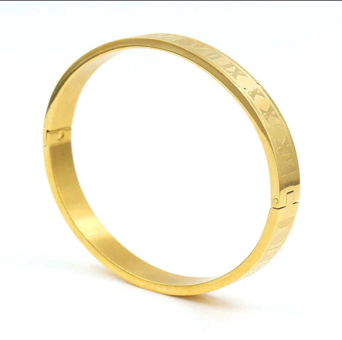 JD Roman Numeral Gold Bangle Bracelet