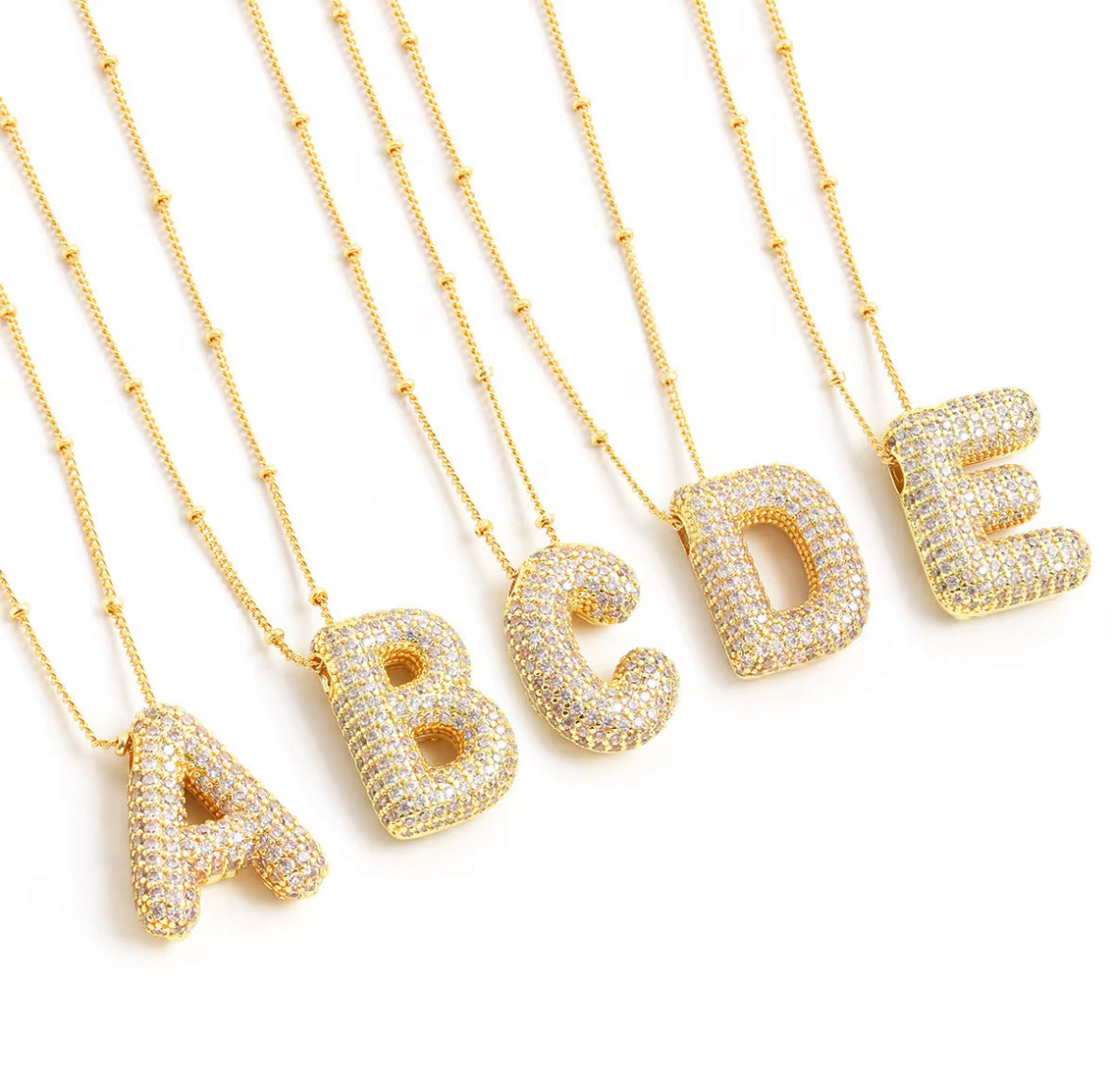JD Bubble Initial Zirconia Necklace - GOLD