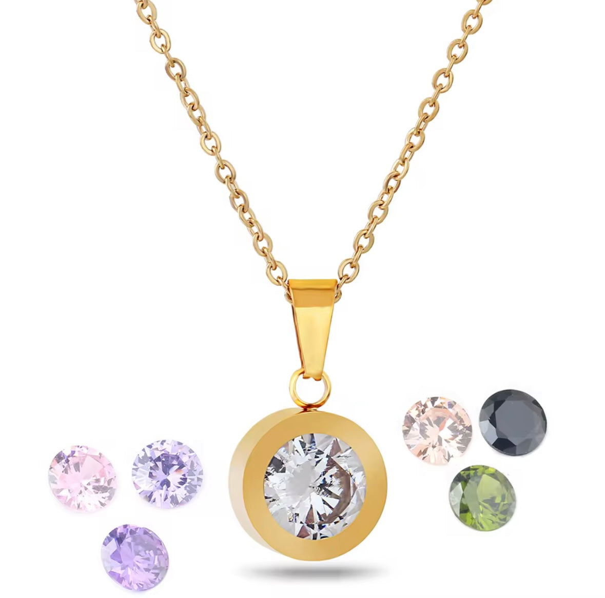 JD 8 Stone Colored Crystal Necklace