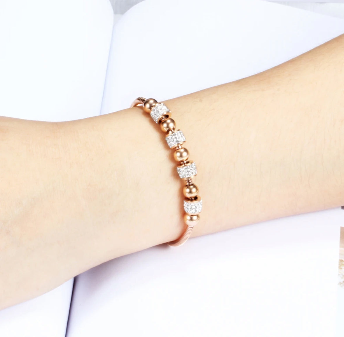 JD Diamond Studded Charm Bead Chain Bracelet