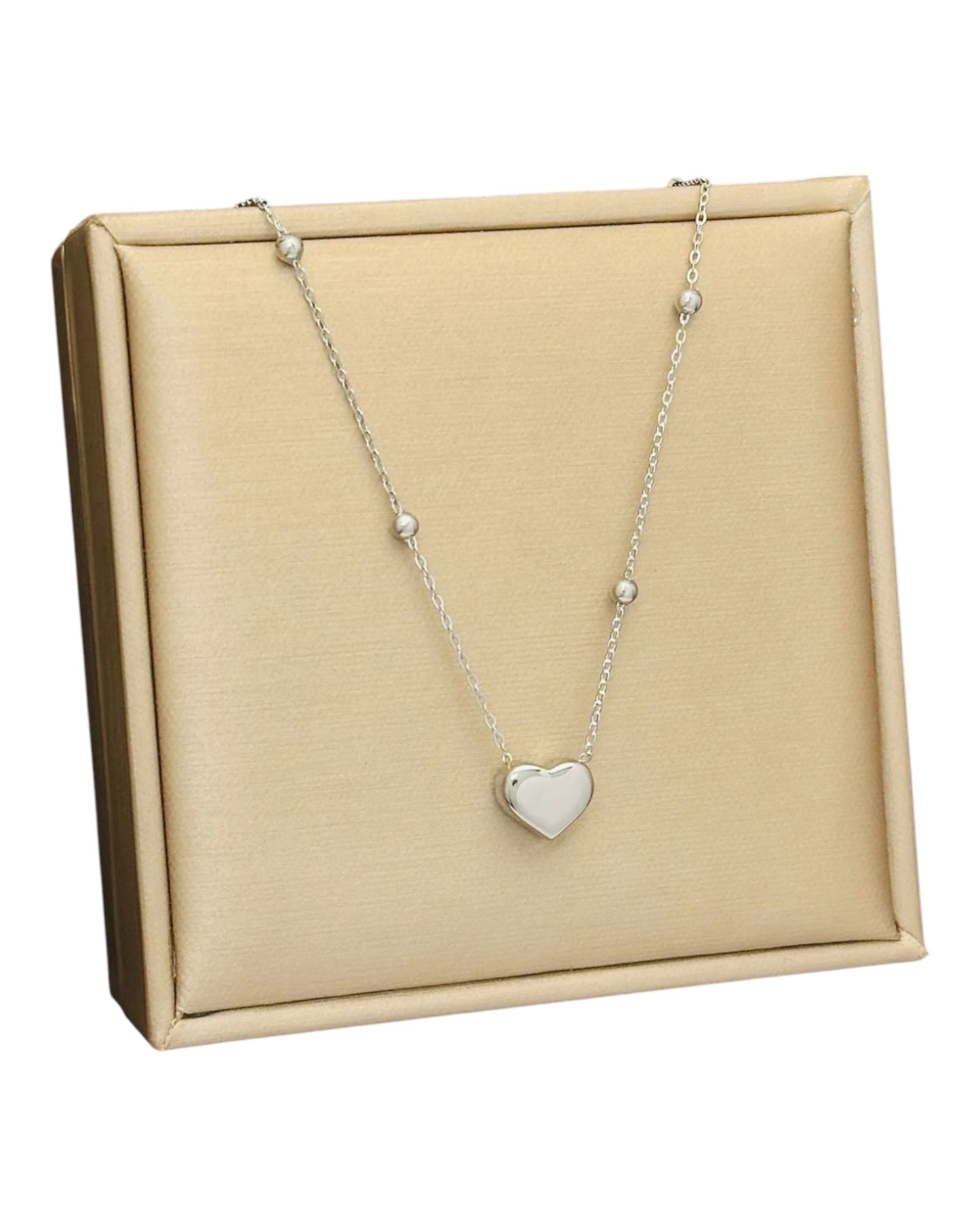 JD Beaded Heart Pendant - SILVER