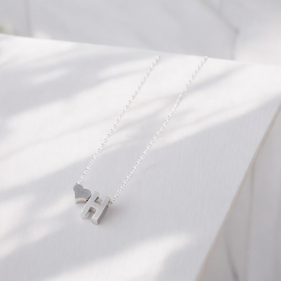 JD 14k Gold Plated Stainless Steel Heart Initial Necklace - SILVER
