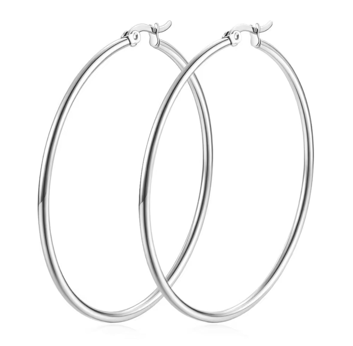 JD Stainless Steel Hoop Earrings (40cm) - SILVER