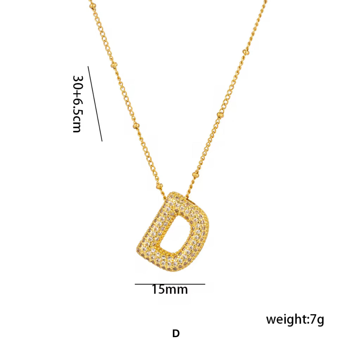 JD Bubble Initial Zirconia Necklace - GOLD
