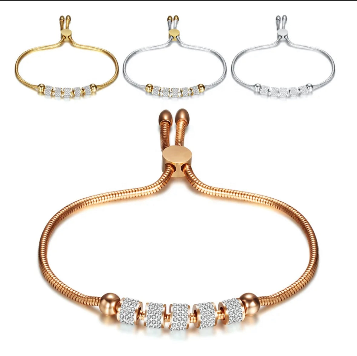 JD Diamond Studded Charm Bead Chain Bracelet