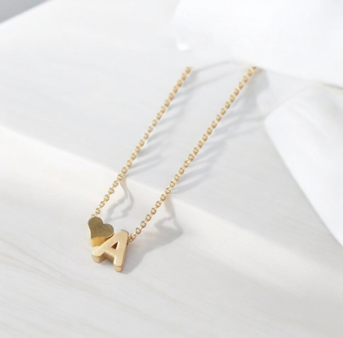 JD 14k Gold Plated Stainless Steel Heart Initial Necklace - GOLD