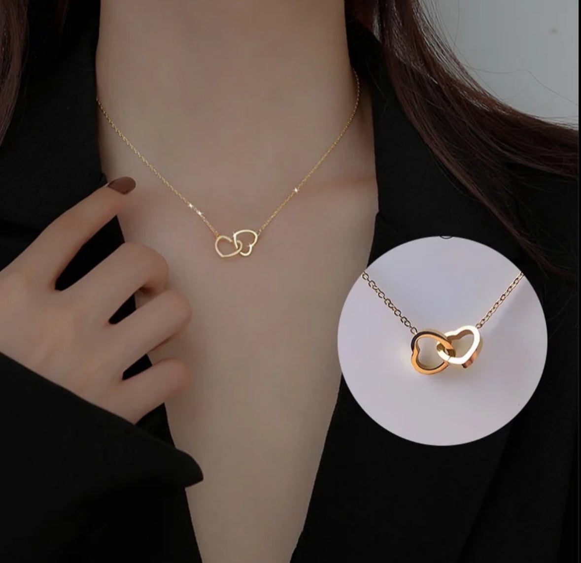 JD Double Love Interlocking Heart Pendant
