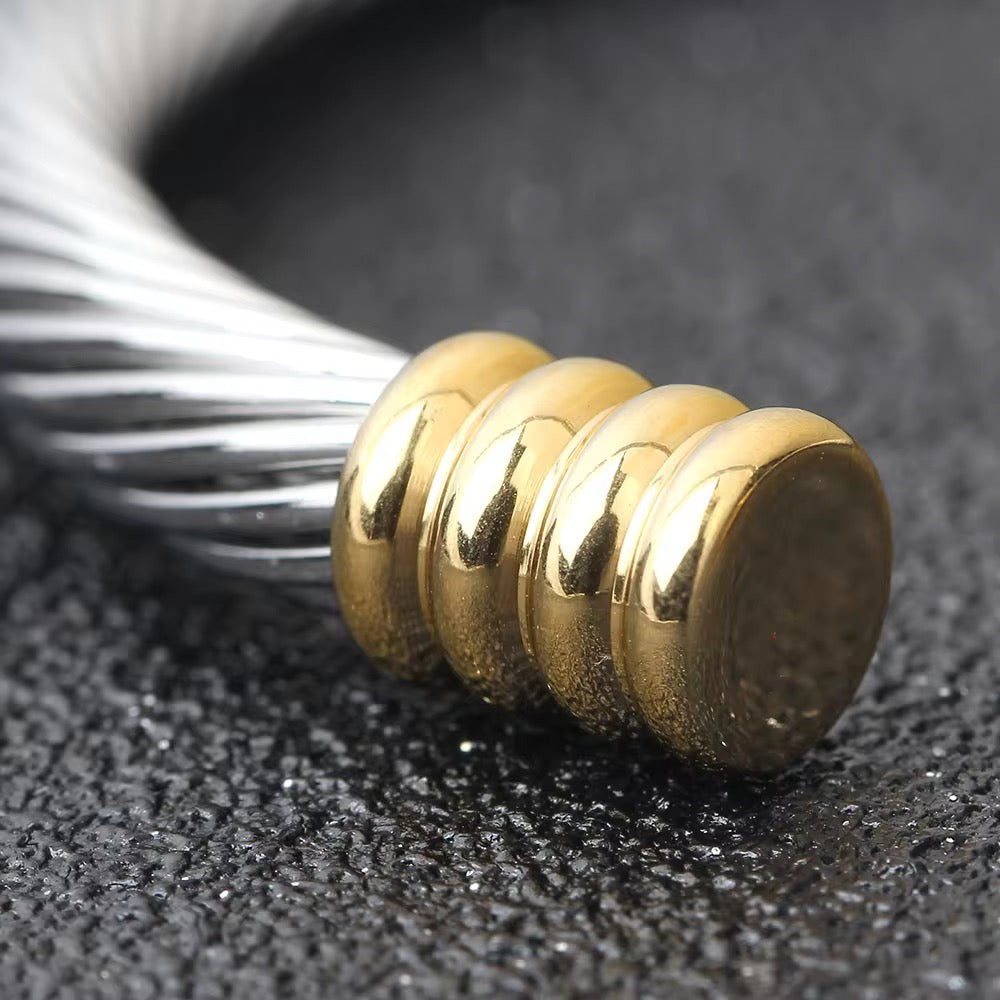 JD Stainless Steel Classic Cable Bracelet Cuff - Silver / Gold mix