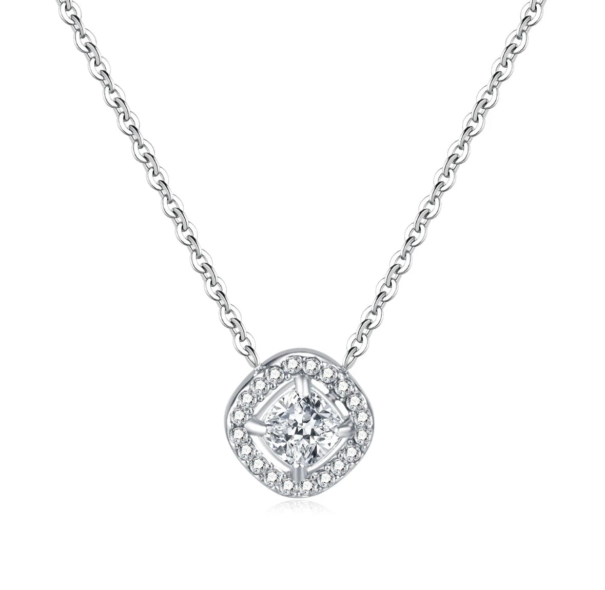 JD Square Zirconia Paved Pendant Necklace