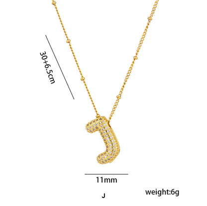 JD Bubble Initial Zirconia Necklace - GOLD