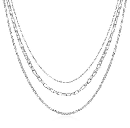 JD Layered Paper Clip Box Chain 3 Necklace
