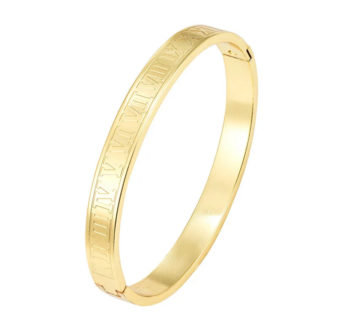 JD Roman Numeral Gold Bangle Bracelet