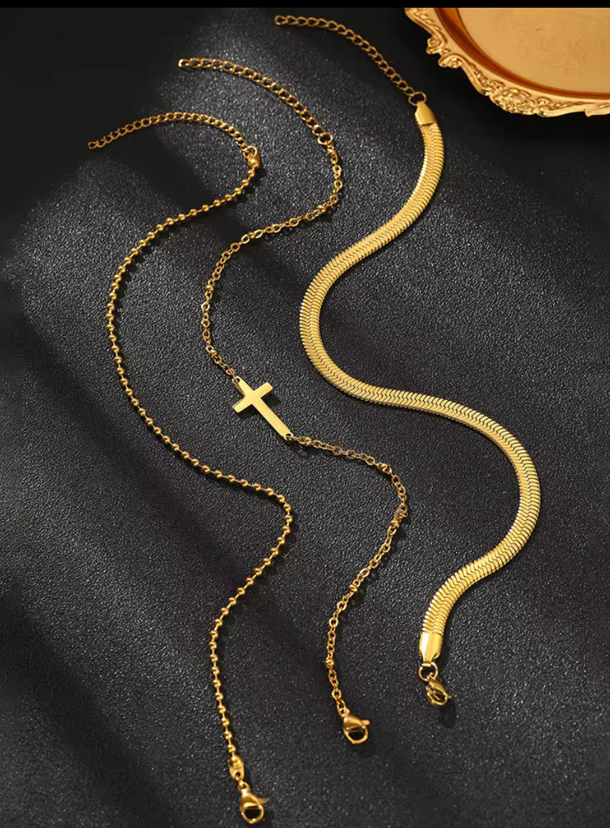 JD’s 3 layer Stackable Cross Anklet