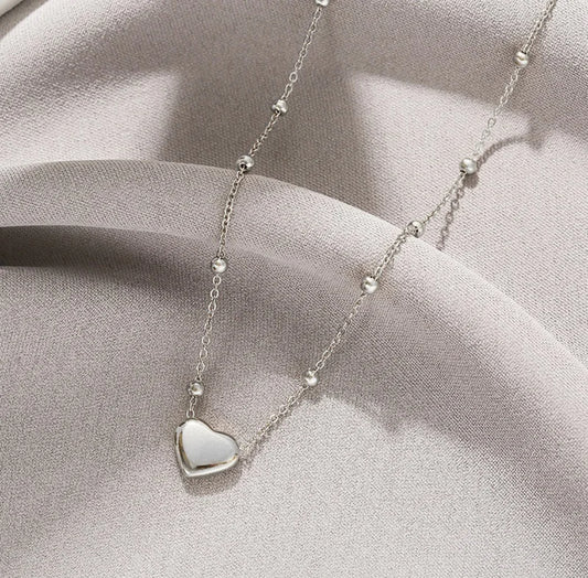 JD Beaded Heart Pendant - SILVER