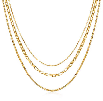 JD Layered Paper Clip Box Chain 3 Necklace
