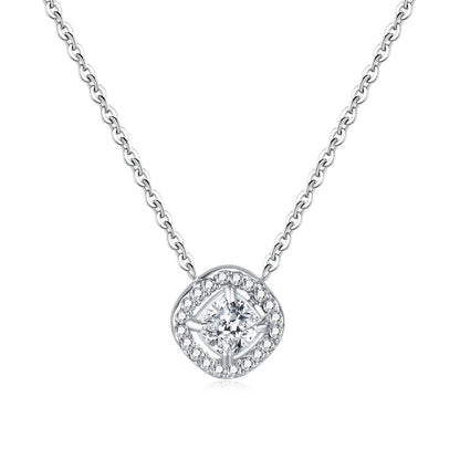 JD Square Zirconia Paved Pendant Necklace
